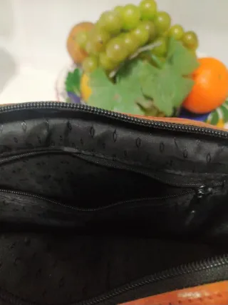 Bolso de piel marrón/rojo