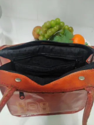 Bolso de piel marrón/rojo