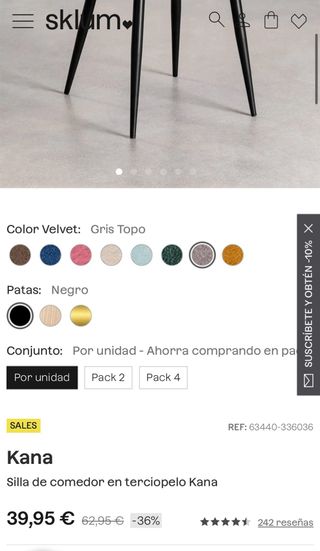 Silla de diseño tapizada en terciopelo