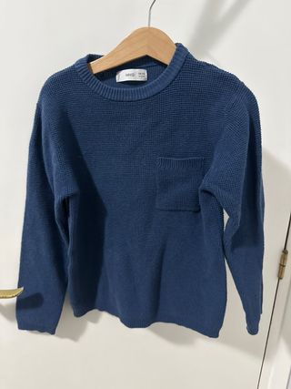 Jersey azul de punto con bolsillo talla 7-8