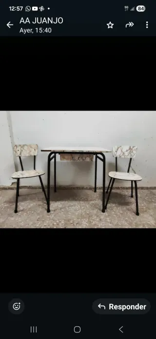 Conjunto vintage mesa y 2 sillas cocina