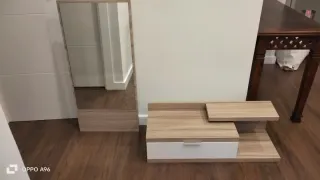 Mueble recibidor moderno madera y cristal