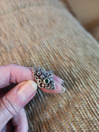 Anillo Plata Isabelino con Piedra Verde