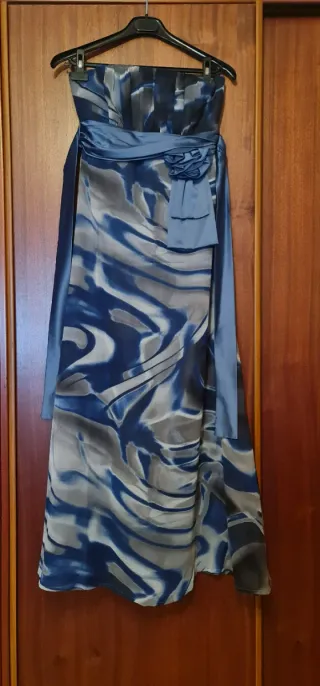 Vestido largo fiesta azul y gris