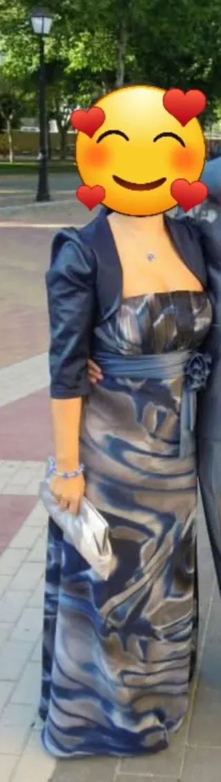 Vestido largo fiesta azul y gris