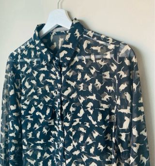 Camisa Zara Estampada Gatos Negra Blanca