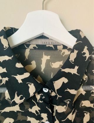 Camisa Zara Estampada Gatos Negra Blanca