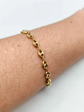 Pulsera Oro 18kt eslabones grano café/calabrote