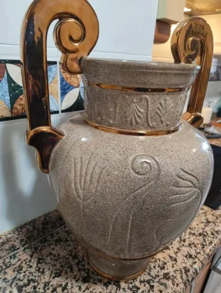 Jarrón Cerámica Decorativo Dorado y Plateado