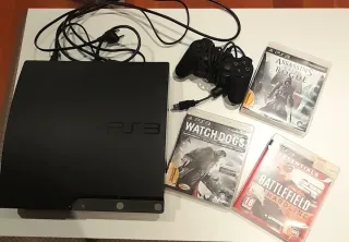 Consola PS3 Negra + 3 Juegos y un mando. Cableado.