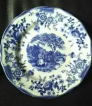 10 Platos Vajilla Inglesa Azul y Blanco