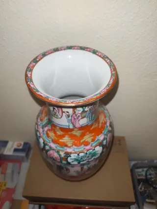 Jarrón Porcelana Asiático Multicolor