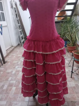 Vestido Flamenca Rosa Volantes Encaje