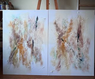 Díptico astratto dipinto a mano per soggiorno o camera da letto