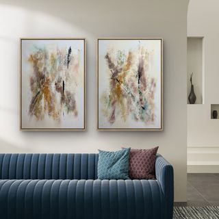 Díptico astratto dipinto a mano per soggiorno o camera da letto