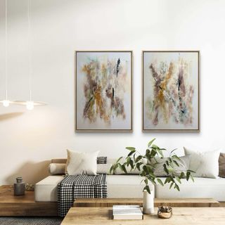 Díptico astratto dipinto a mano per soggiorno o camera da letto