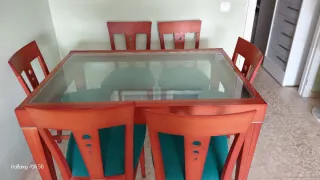 Mesa cristal 120x68 con 6 sillas