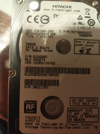 Disco Duro Hitachi 2.5 500GB SATA III