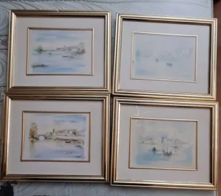 4 Quadri Dorato Paesaggi