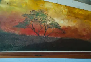 Cuadro al óleo paisaje árbol