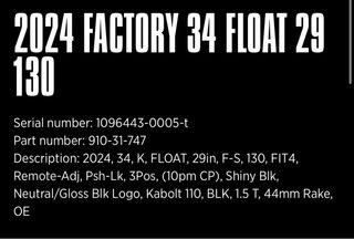 Horquilla Fox 34 Factory Kashima 130mm