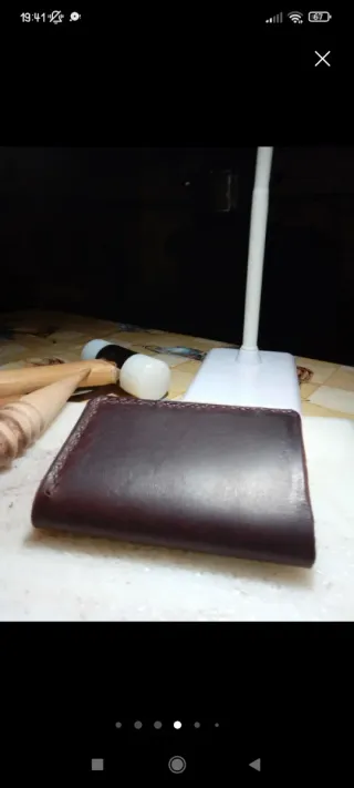 Cartera cuero artesanal tarjetero cosida a mano