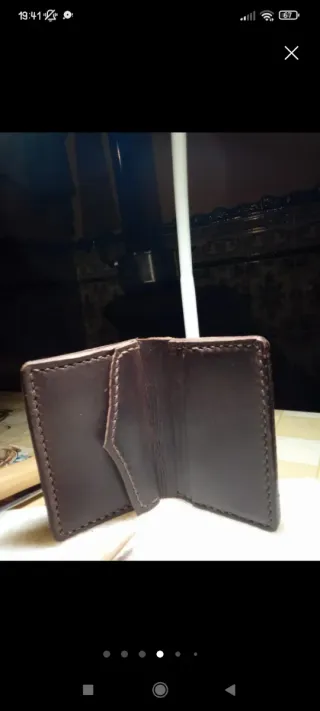 Cartera cuero artesanal tarjetero cosida a mano