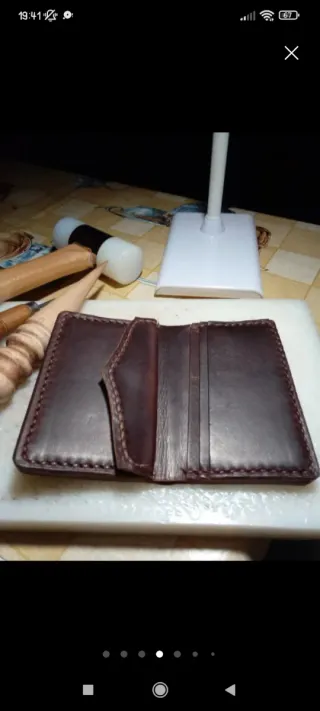 Cartera cuero artesanal tarjetero cosida a mano