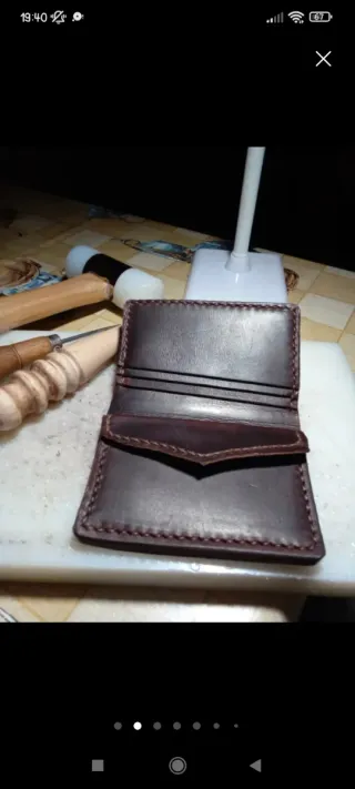 Cartera cuero artesanal tarjetero cosida a mano