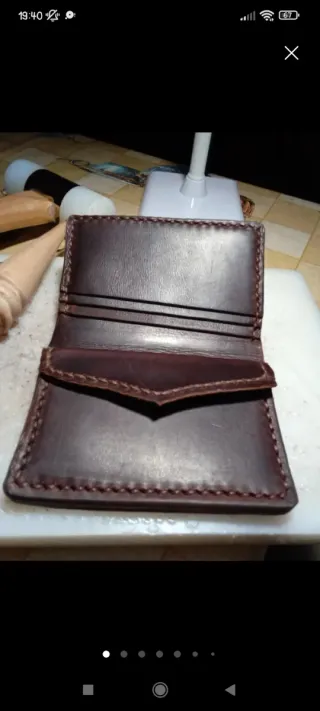 Cartera cuero artesanal tarjetero cosida a mano