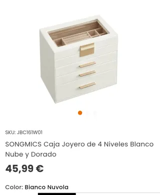 SONGMICS Caja Joyero de 4 Niveles Blanco Nube