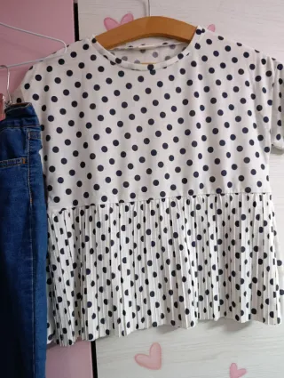 Conjunto Top Lunares y Pantalón Vaquero Mujer