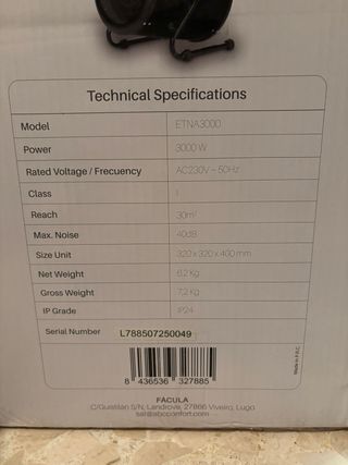 Cañón Eléctrico Industrial Facula 3000W