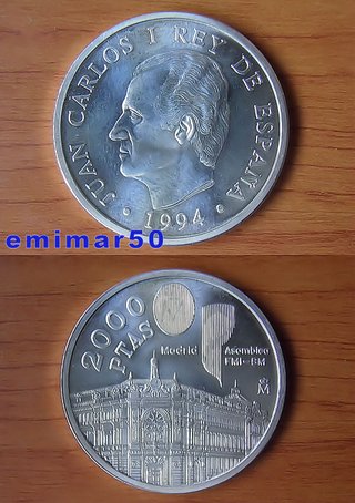 Moneda 2000 Pesetas 1994 Plata Juan Carlos I
