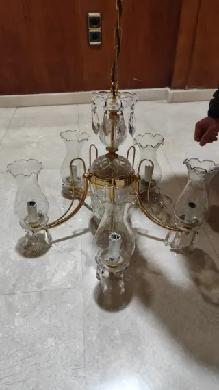 Lámpara Candelabros Clásica Cristal y Metal Dorado