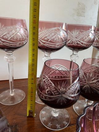 Juego copas cristal tallado color amatista + bol a
