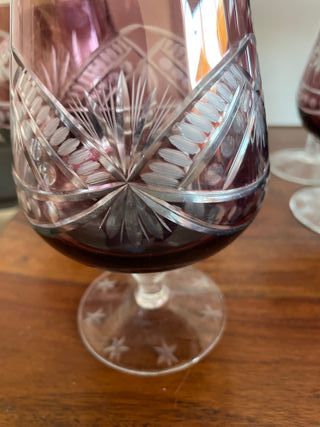Juego copas cristal tallado color amatista + bol a