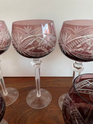 Juego copas cristal tallado color amatista + bol a