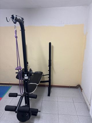 Banco Pesas , barras, mancuernas, y discos.