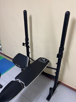 Banco Pesas , barras, mancuernas, y discos.