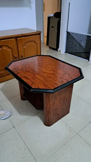 Mesa de centro octogonal madera y negro