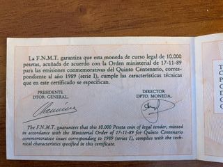 Moneda 10.000 Pesetas 500 Aniversario 1989