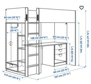Litera IKEA con escritorio y armario