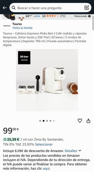 Cafetera Espresso Taurus Moka Bari