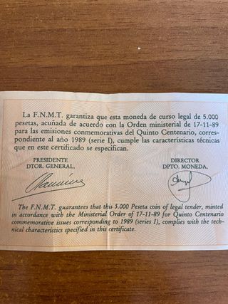 Moneda 5000 Pesetas 1989 Aniversario