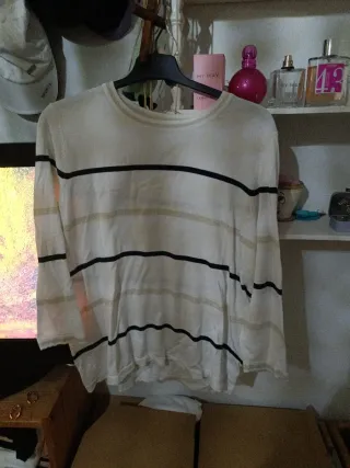 Jersey fino blanco roto rayas L