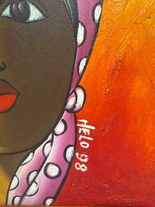 Pintura moderna enmarcada mujer y ave