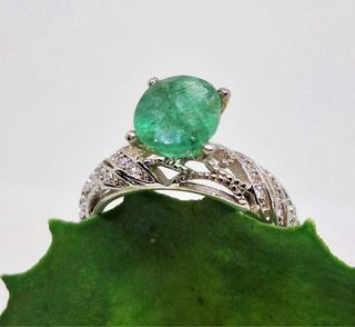 Anillo Plata 925 Esmeralda Natural 7x9mm