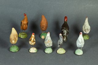 9 FIGURAS DE POLLOS, GALLINAS Y PAVOS PARA BELÉN.