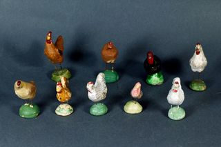 9 FIGURAS DE POLLOS, GALLINAS Y PAVOS PARA BELÉN.